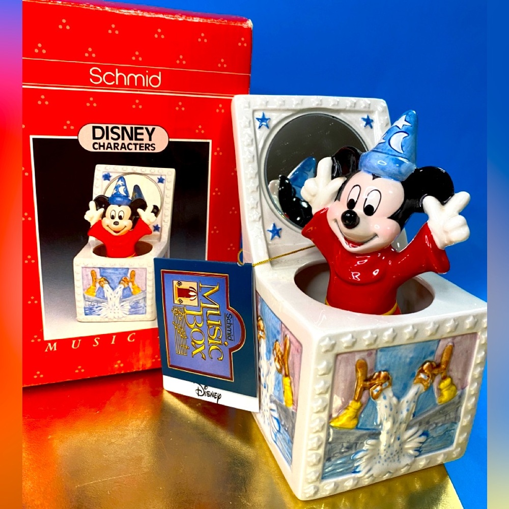 Walt Disney’s Fantasia Mickey Mouse Sorcerer VTG Revolving Wind Up Music Box NWT